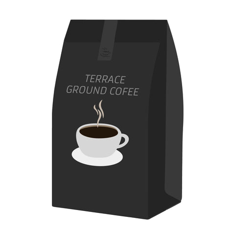 Terrace Cafe Cups bagged ground coffee.